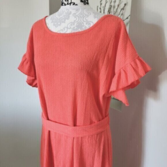 MICHAEL KORS Crinkle Crepe Ruffled Flutter sleeve Gauze  Dress  Sz Lrg NWT - Picture 2 of 12